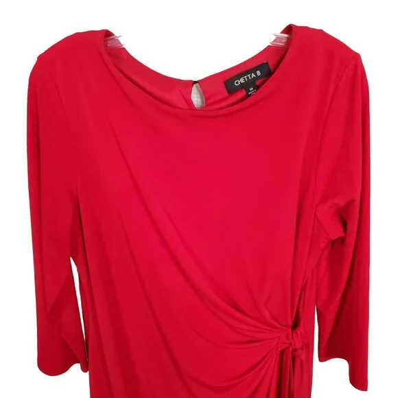 Chetta B 14 Dress Draped Stretch Jersey Knit Side Gathered Tie Ribbon Belt Party - Picture 5 of 8